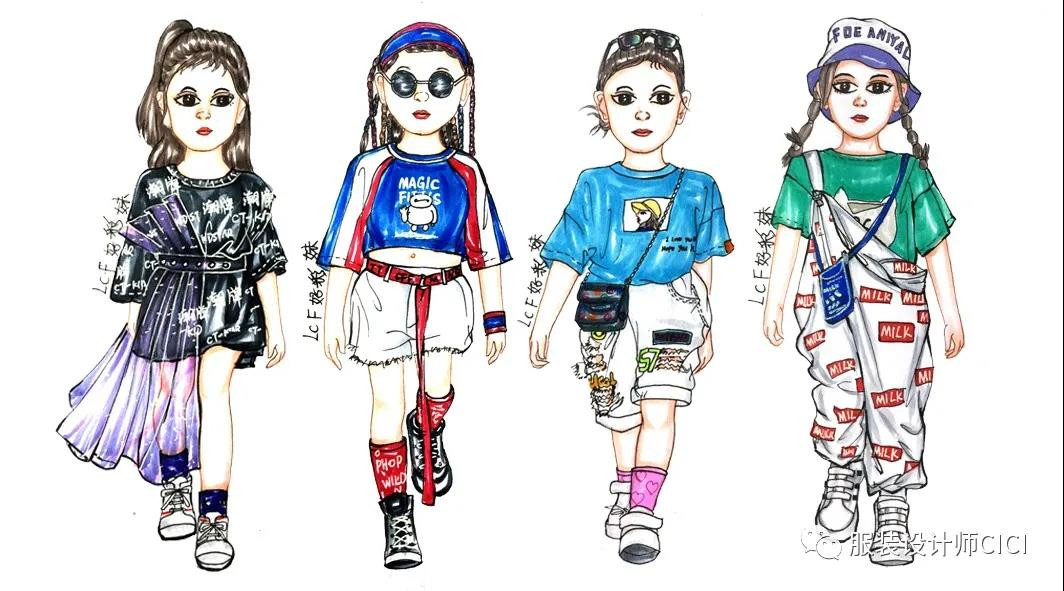 服装设计&mdash;&mdash;儿童线稿图+效果图，服装设计手绘图